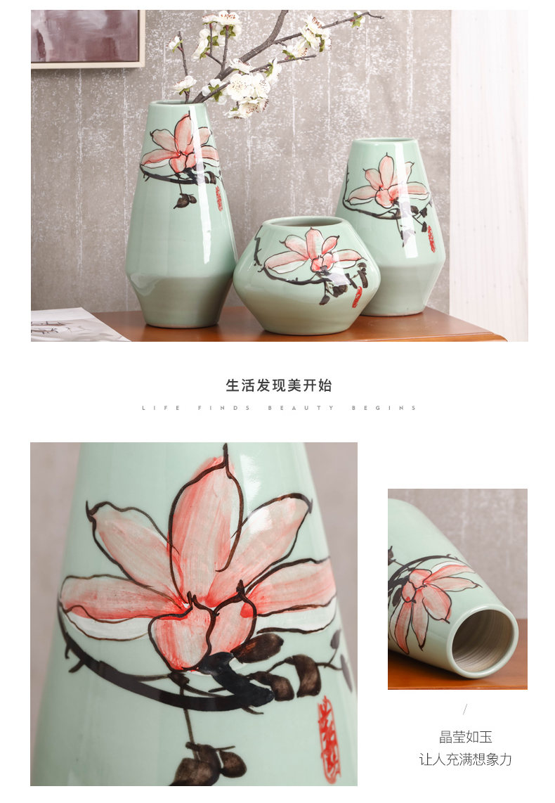 Vase three - piece hand - made vases, I and contracted sitting room decorate household ceramics Vase furnishing articles contracted floral outraged