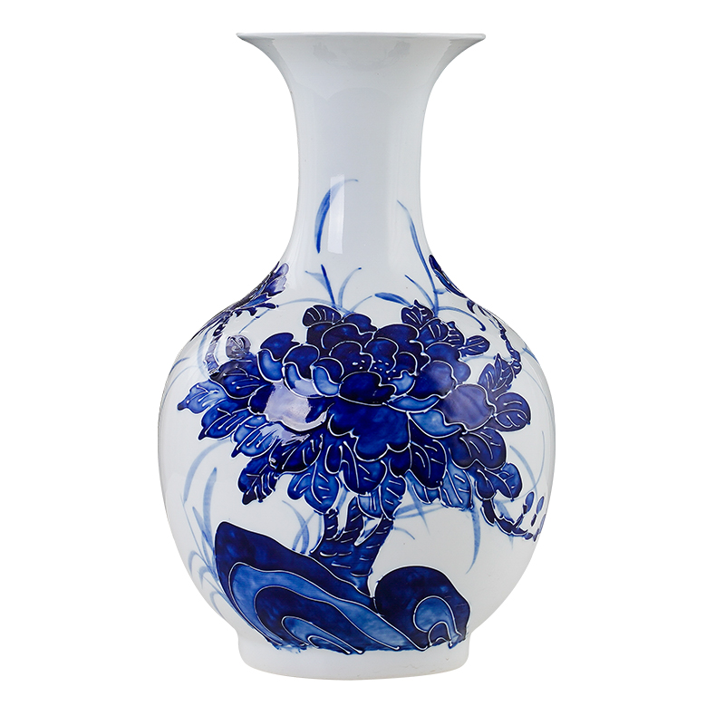 Jingdezhen ceramic hand - made relief insert blue and white porcelain vase cornucopia home sitting room adornment handicraft furnishing articles