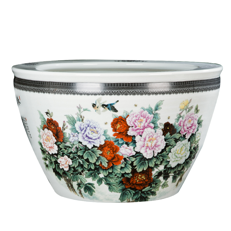 Jingdezhen ceramic aquarium large lotus garden to raise a goldfish bowl sitting room aquarium tank painting and calligraphy cylinder furnishing articles