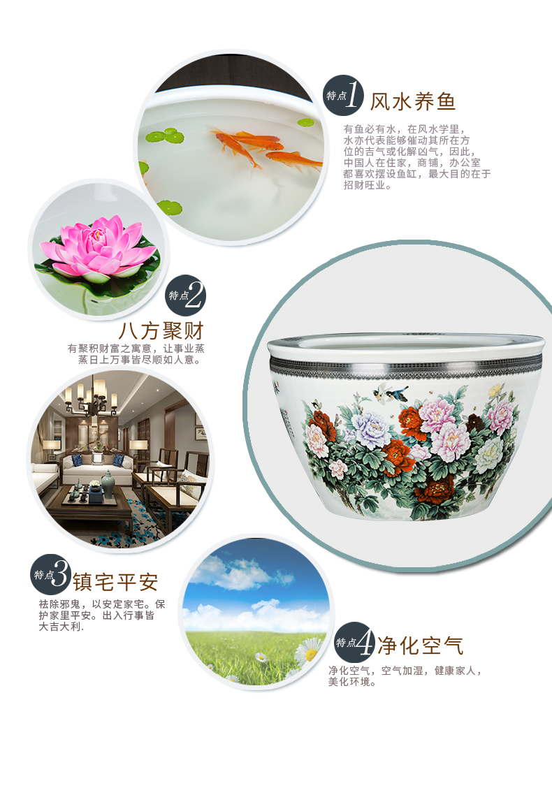 Jingdezhen ceramic aquarium large lotus garden to raise a goldfish bowl sitting room aquarium tank painting and calligraphy cylinder furnishing articles