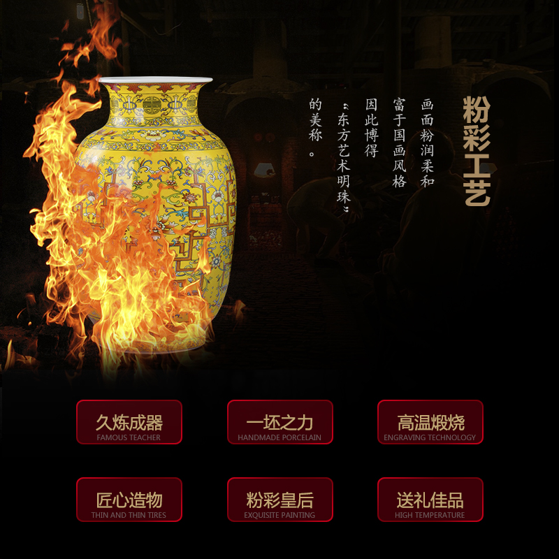 Jingdezhen ceramic vases, antique famille rose porcelain live long and proper living room TV cabinet furnishing articles home decoration arts and crafts
