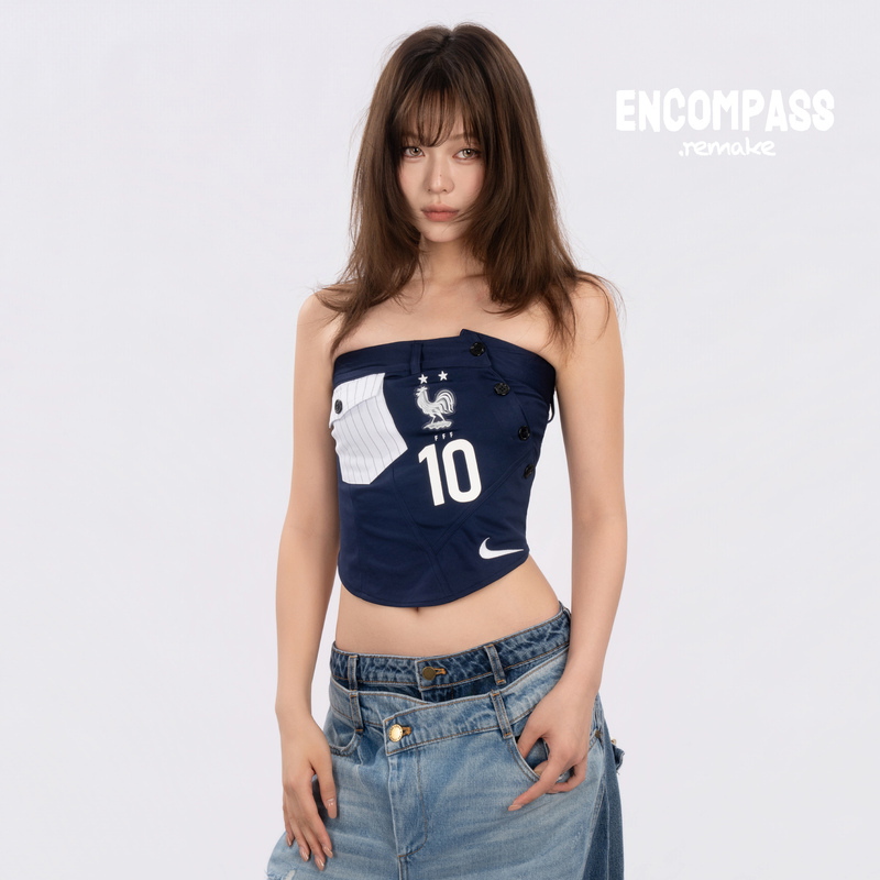Nike Remake French Football Jersey Sweet Cool Girl Striped Waistband Tube Top Encompass