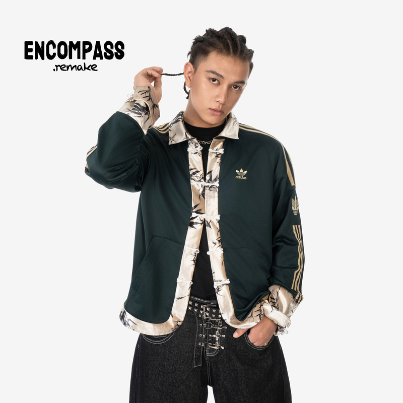 Adidas/Three Leaves Clover Remake New Chinese Style Button Velvet Ink Bamboo Unisex Jacket Encompass