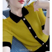 Hollow thin short sleeve t-shirt women simple knitwear 2021 summer new small fragrant wind Joker coat women tide