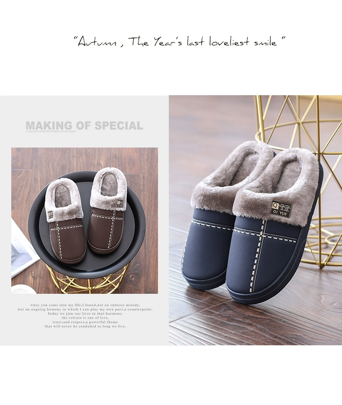 Dép cotton nữ trong nhà mùa đông không thấm nước cặp đôi dày đáy túi chống trượt mềm mại