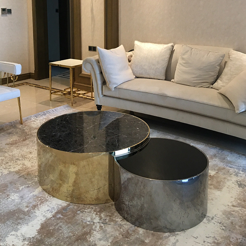 Italian minimalist modern marble coffee table combination designer living room round metal villa high-end light luxury furniture