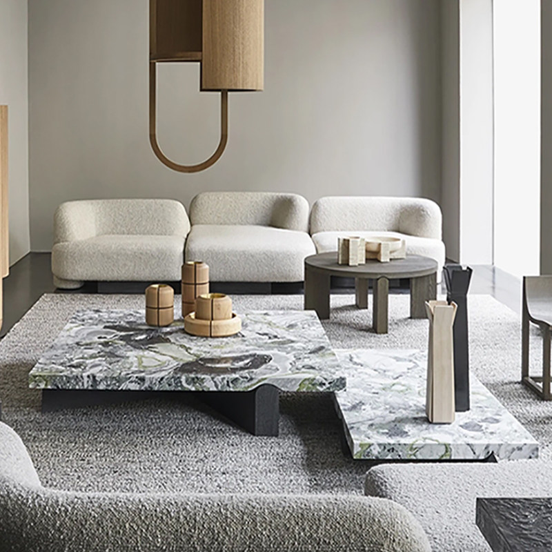 Italian minimalist luxury stone marble coffee table combination living room designer villa Daping number light luxury square coffee table table