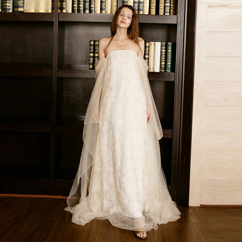 Morning Gown Wedding Dress Main Veil Bride 2025 New French High-End Lace Strapless Dress Simple Lightweight Going-Out Veil Morning Gown Wedding Dress Main Veil Bride 2025 New French High-End Lace Strapless Dress Simple Lightweight Going-Out Veil