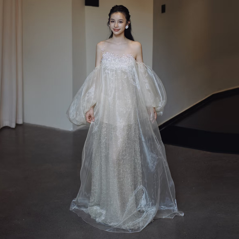Forest-Style Fairy-Like Morning Robe for Women, Bride's Wedding Dress for Going Out, Light Wedding Dress, Plus Size, Slimming Engagement Dress, Birthday Dance Evening Dress