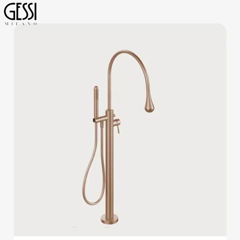 Итальянский напольный смеситель для ванны GESSI с матовым покрытием из розового золота и капающей меди, вертикальный смеситель для ванны Изображение 1