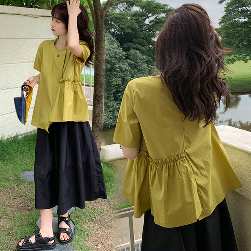 Maternity dress summer suit Net red summer short-sleeved solid color top half skirt Korean version of maternity dress summer