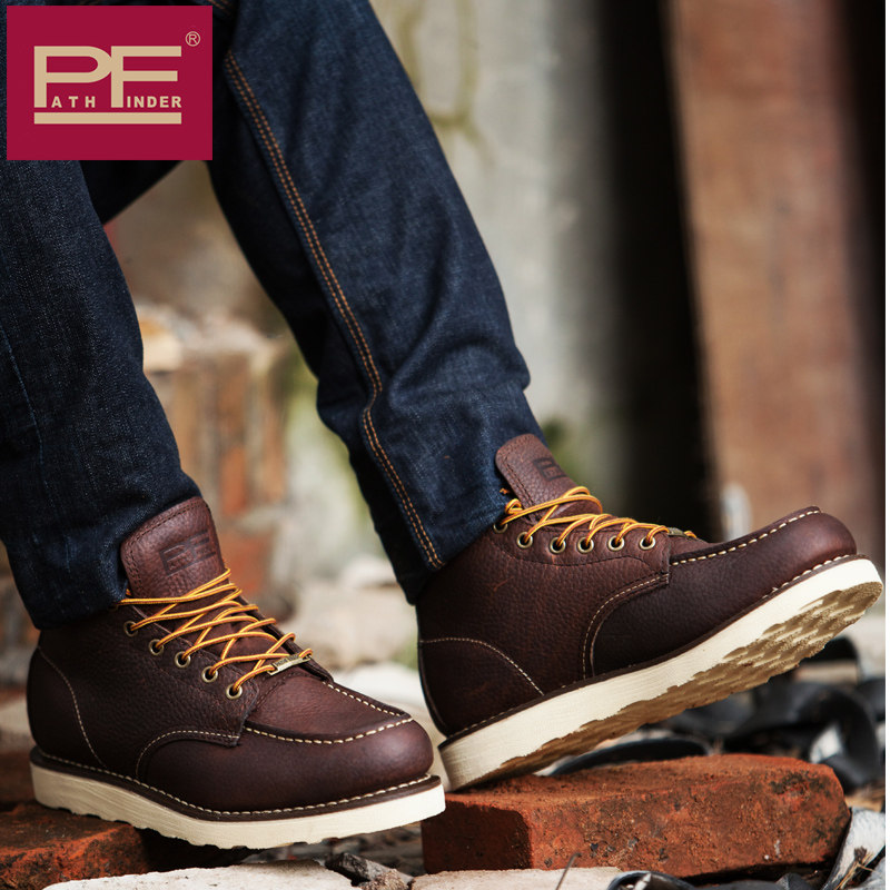 PF high cylinder men's shoes retro make old Goodyear short cylinder tooling boots 875 Outdoor genuine leather Martin boots Cowboy Boots