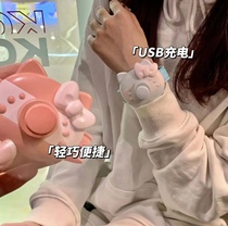 Handheld USB charging portable mute watch ring Child cute student Dormitory Cartoon KT Cat Mini fan