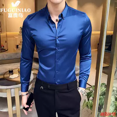 Fugui Bird Silk Shirt Men's Silk Light-Free Ironing Korean Fashion Slim Fashion Joker Anti-wrinkle Slim Casual Shirt