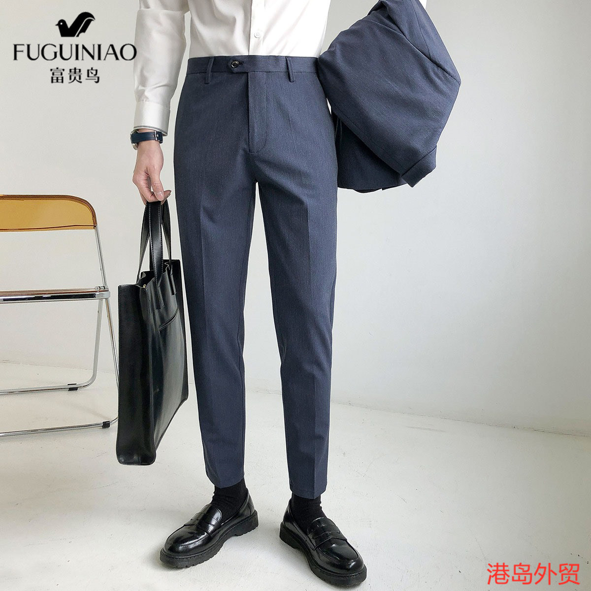 Rich Guido 2021 new casual Western pants men's body small feet pure color 100 lap spring summer business positive dress pants