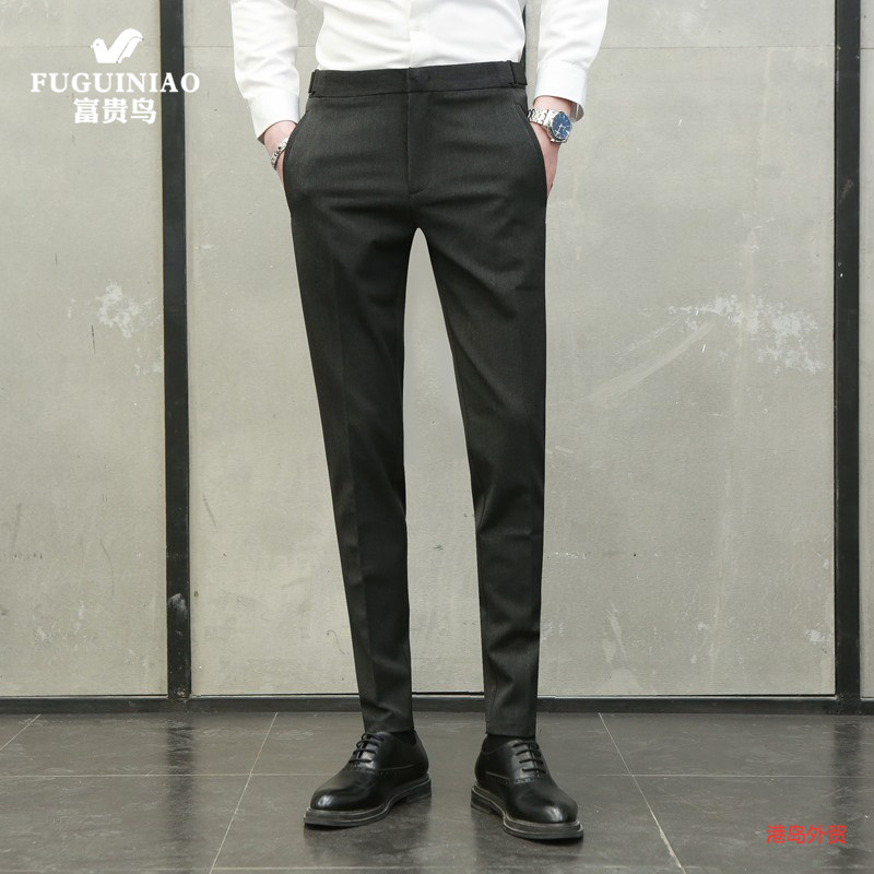 Rich and bird Western pants Men's black youth Stomaty little feet Business casual pants Business right Fashion Pendant Sensual Pants