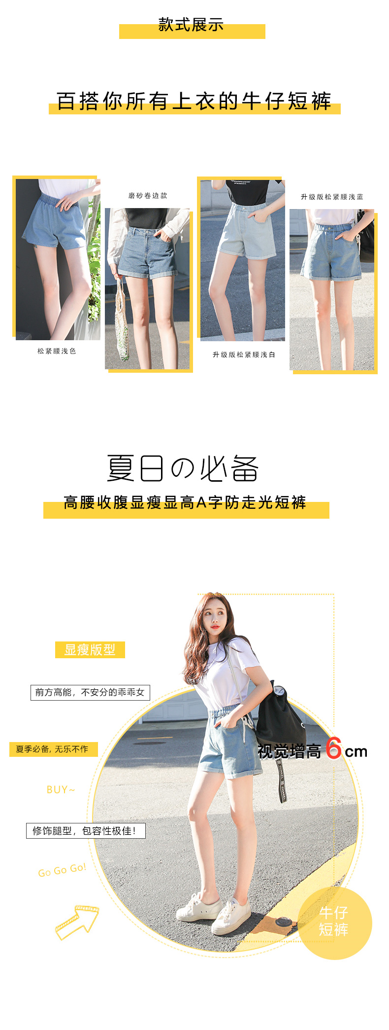女式韩版百搭高腰牛仔短裤 图2