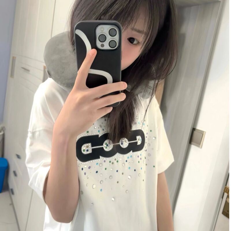 Trendy Brand Good Rhinestone Top, Unisex Short-Sleeve Starry T-Shirt, Casual Fashion Light Luxury Half-Sleeve T-Shirt