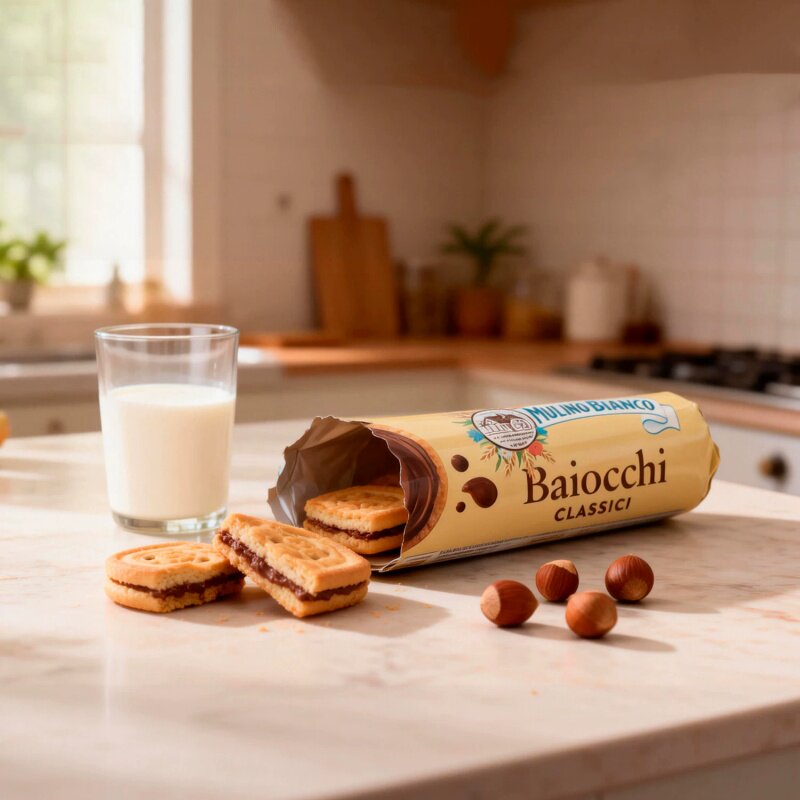 意大利进口Baiocchi早安先生巧克力榛子开心果酱夹心饼干休闲零食