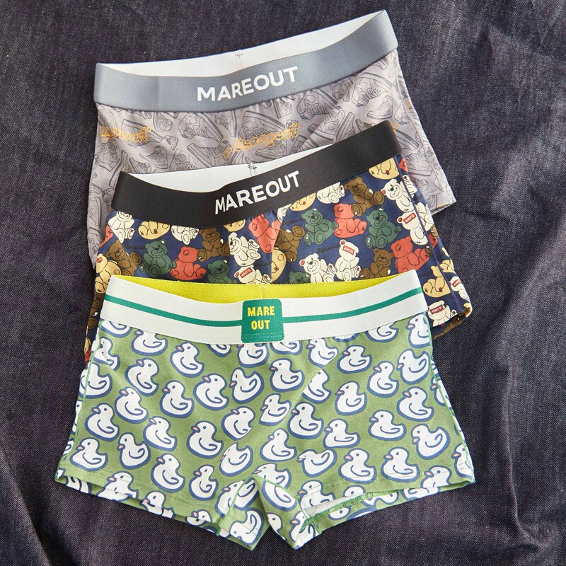 Women's Boxer Briefs, Cotton, Antibacterial Crotch, Mid-Waist, Comfortable, Breathable, Printed, Cute Cartoon Boxer Shorts