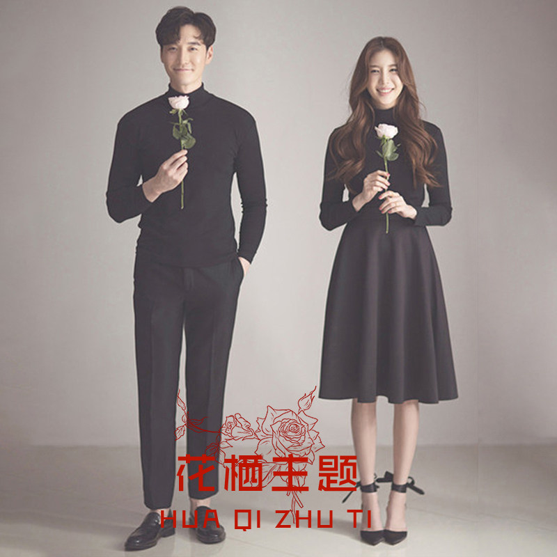 2022 new black sweater couple photo theme wedding clothing literary Korean photography travel dress winter