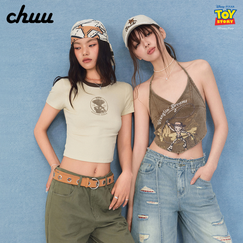 [Same Style as Shen Jiayu] Chuu Disney Pixar Toy Story Series Printed Tie-Neck Halter Top
