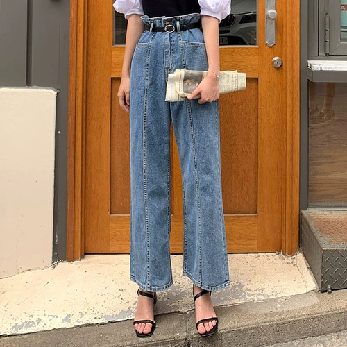 Джинсы, осенние штаны, 2020 года, свободный прямой крой, в корейском стиле