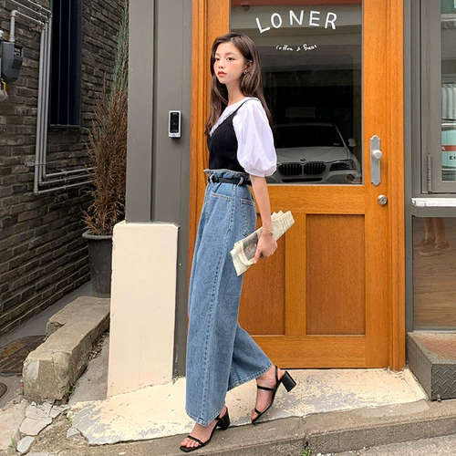 Джинсы, осенние штаны, 2020 года, свободный прямой крой, в корейском стиле