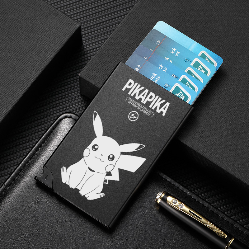 Metal card bag minimalist for men and women ultra-thin portable card case Large capacity anti-magnetic anti-theft brush automatic pop-up card bag