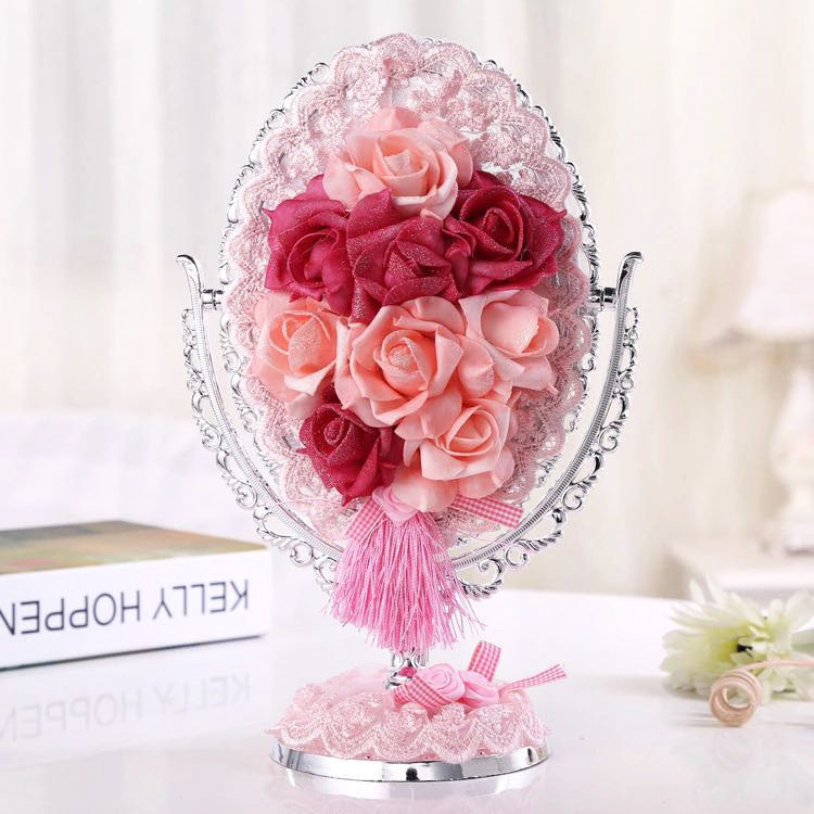 Wedding gift ~ Creative Pink Princess Mirror ~ large high grade silver PVC galvanized desktop mirror makeup mirror