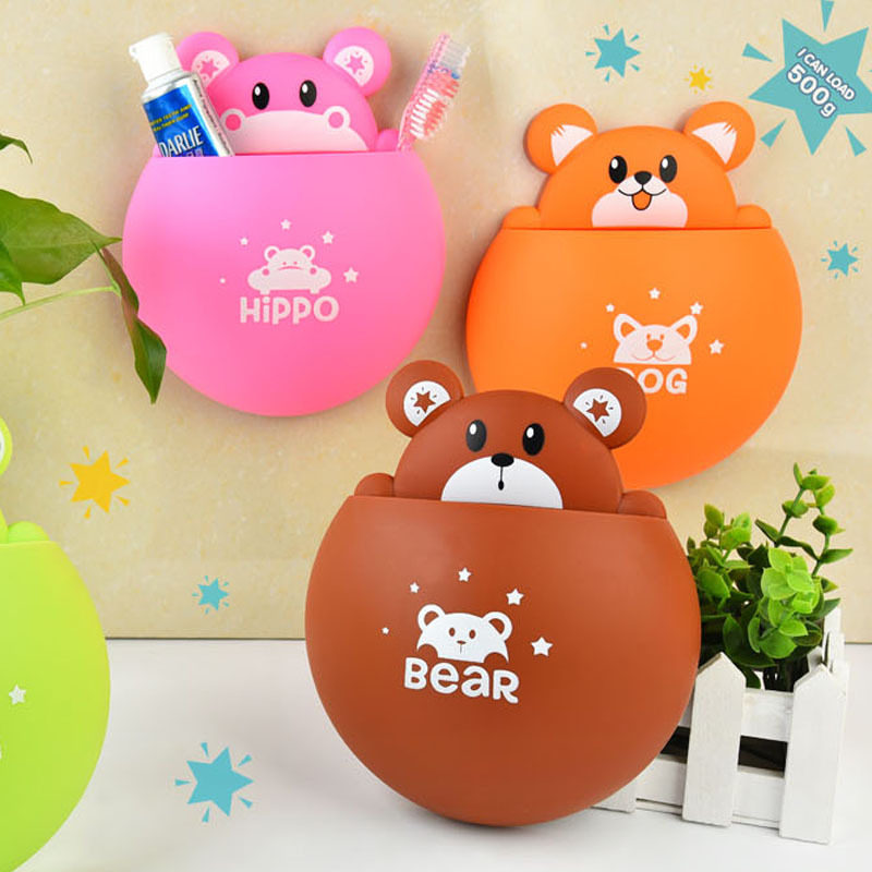 Toilet suction cup toothbrush holder Creative Korean cute cartoon toothbrush holder Suction wall-free perforated bathroom