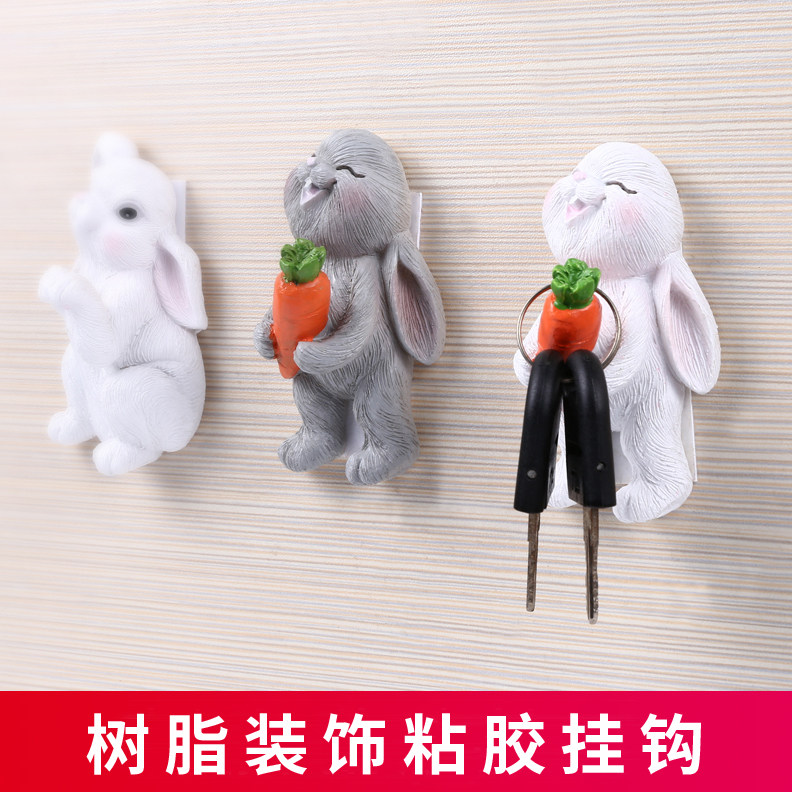 Household cartoon rabbit viscose hook wall hanging resin sticky hook decorative hook strong paste seamless hanger