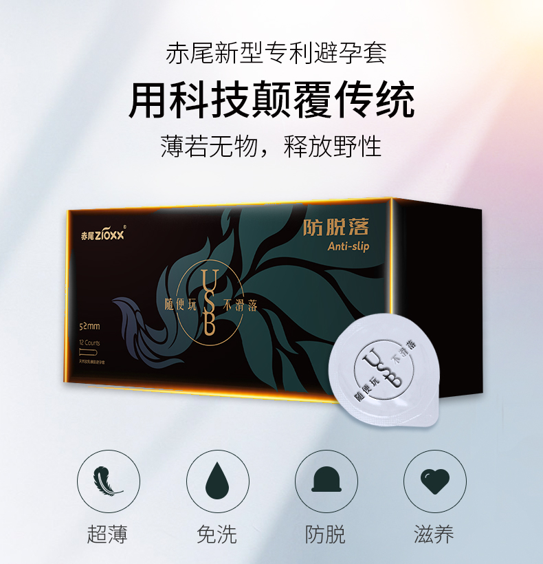 赤尾 专利USB防脱落 玻尿酸避孕套 6只*2盒 图4