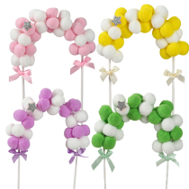 Cotton pink blue hair ball arch birthday cake decoration plug-in Rainbow pom birthday party dress up flag ornaments