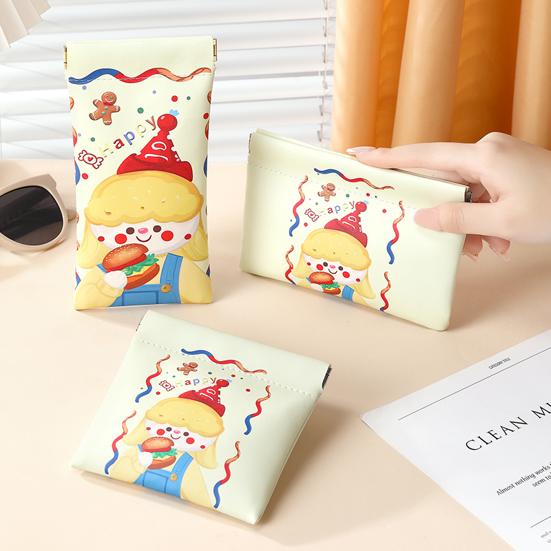 Cute Girl's Spring-Loaded Automatic Closing Data Cable Storage Bag, Wired Earphone Carry Bag, Mini Portable Digital Bag