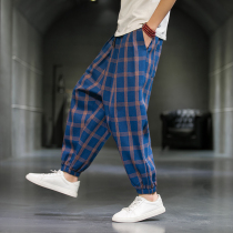 90% Pants Mens Summer Slim Light Cage Pants Tide Cards Comeback Casual Pants Big Code Loose Bungling Pants Small Feet Kharen Pants