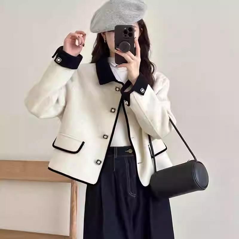 Elegant Tweed Short Coat for Women, 2025 Autumn New Style, Lapel, Petite, High-End Cardigan Top