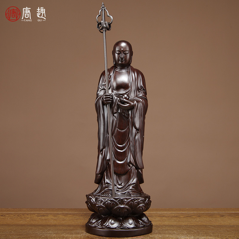 Ebony solid wood carving wood carving Ksitigarbha Buddha statue home desktop decoration handicraft Ksitigarbha Buddha statue decoration