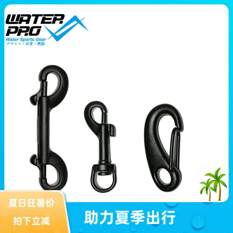 WATERPRO Stainless Steel Black Diving Single Double head hook Rotating quick release buckle like wire puller key hanging ring hook