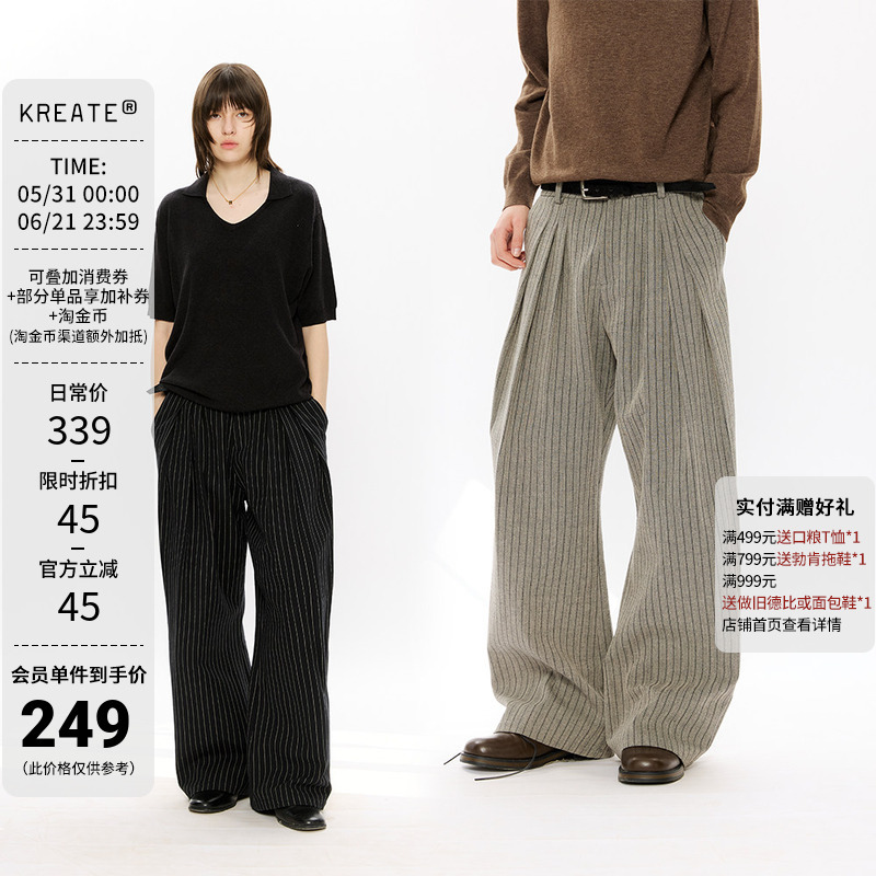 Kreate'Striped Linen' Three-Dimensional Pleated Texture Loose-Fitting Drapey A-Line Casual Dress Pants for Men Kreate'Striped Linen' Three-Dimensional Pleated Texture Loose-Fitting Drapey A-Line Casual Dress Pants for Men