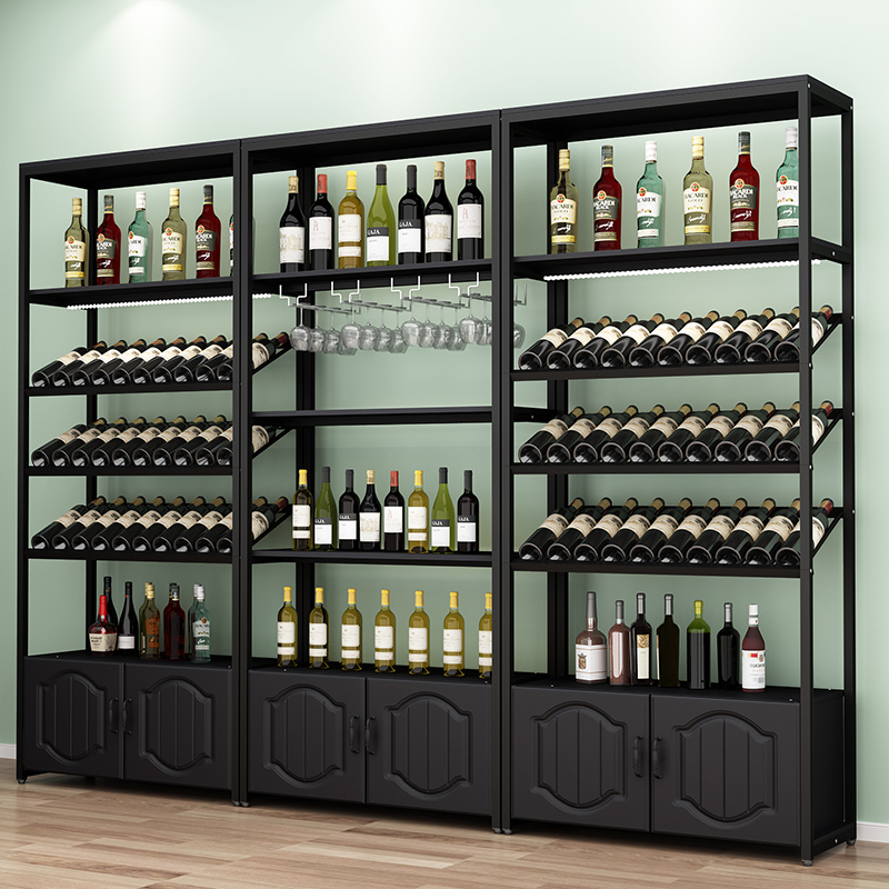 Wrought iron wine cabinet display rack simple wine wine rack with lights modern display cabinet bar partition rack supermarket
