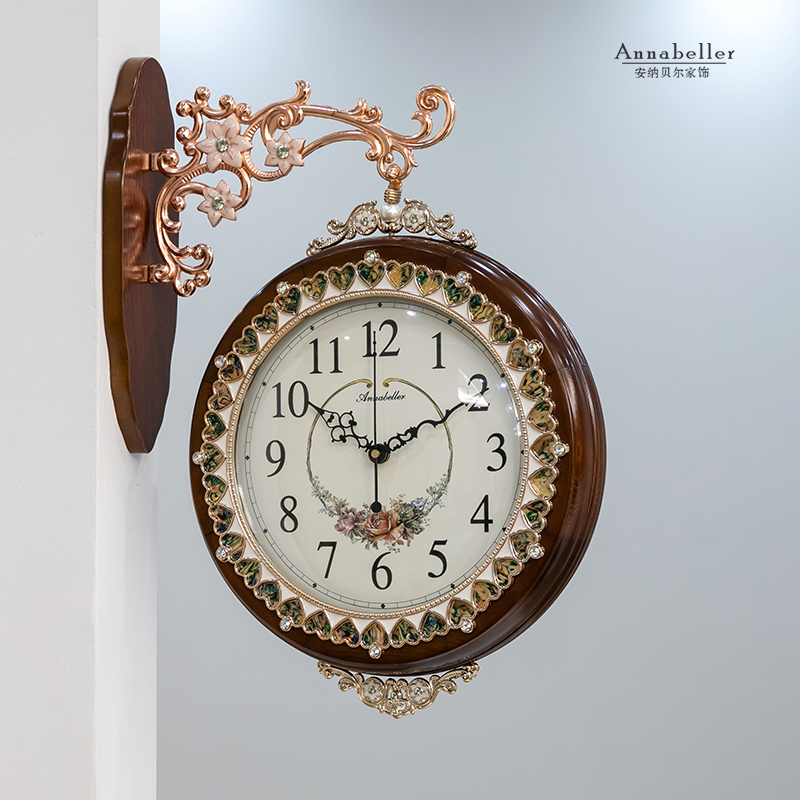 European style light luxury doublesided wall clock Living room mute