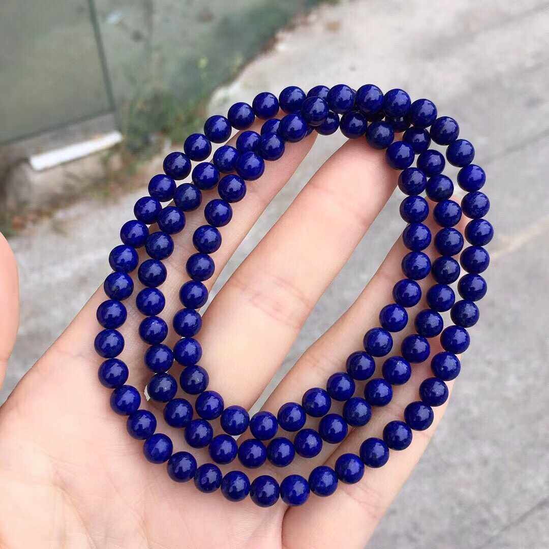 Natural Afghan emperor Blue Blue Stone 6mm Buddha Ball Handle Ball Necklap 108 ball string necklace