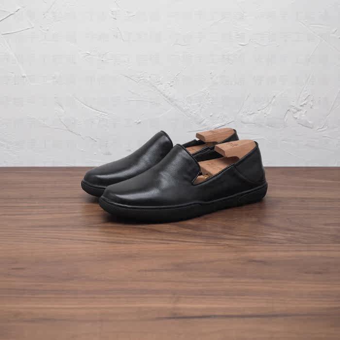 Large size black one foot pedal Lefoe male leather leather black soft leather jacket foot Inrentier head cow leather male leather shoe keeper hand