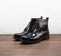 Goalkeeper small code large code pure cow leather Goodyear stitched vibram sole free of laces lacquered leather short boots handmade leather