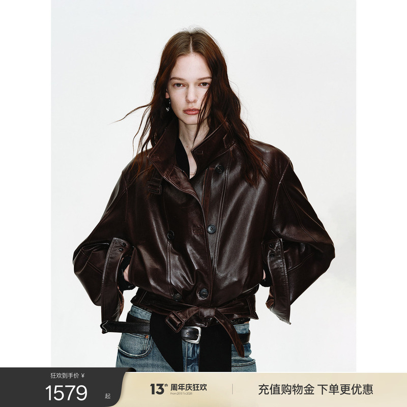 Fu Zhi En Imported Oil Wax Sheepskin Short Genuine Leather Jacket for Women, Double-Breasted Biker Jacket | Heartbeat Radio Fu Zhi En Imported Oil Wax Sheepskin Short Genuine Leather Jacket for Women, Double-Breasted Biker Jacket | Heartbeat Radio
