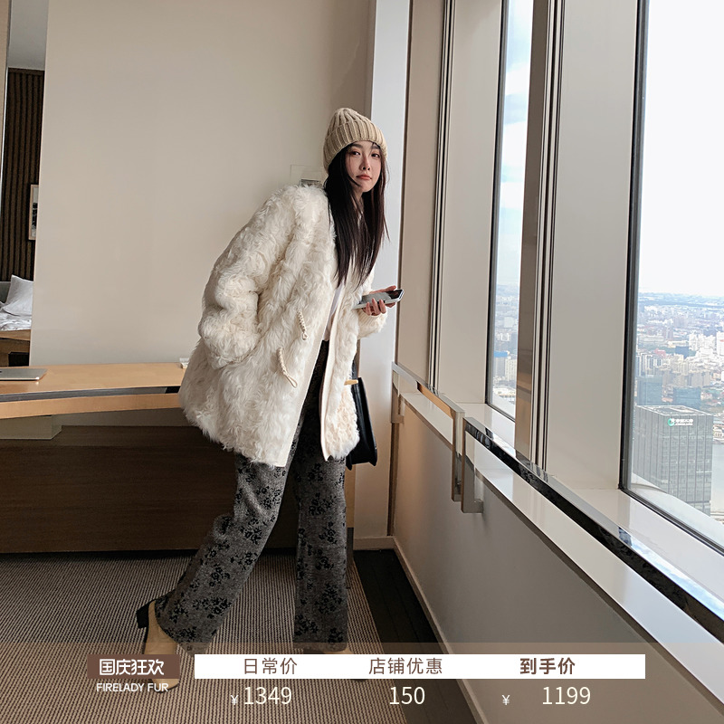 Fu Zhien Winter Bear New Zealand Lamb Fur One Women's Mid-Length Casual Fur Jacket Winter