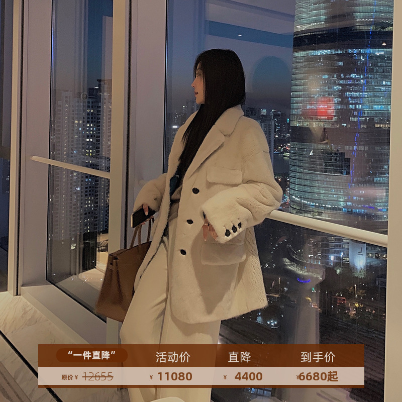 Pay Wise Nchaebol's wife Imported Mink Leather Big Coat Woman Mid suit Stuffed With Mink Suede Leather Grass Coat Winter
