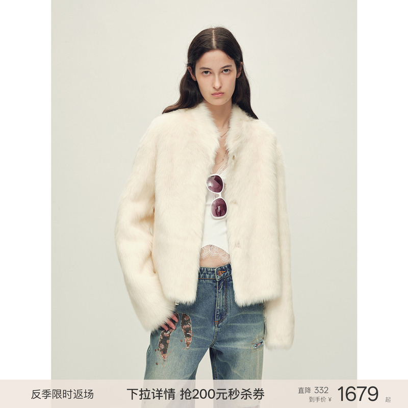 Fu Zhi'En Healing the God of Love Casual Stand Collar Short Tuscany Straight Fur One-Piece Fur Coat Winter