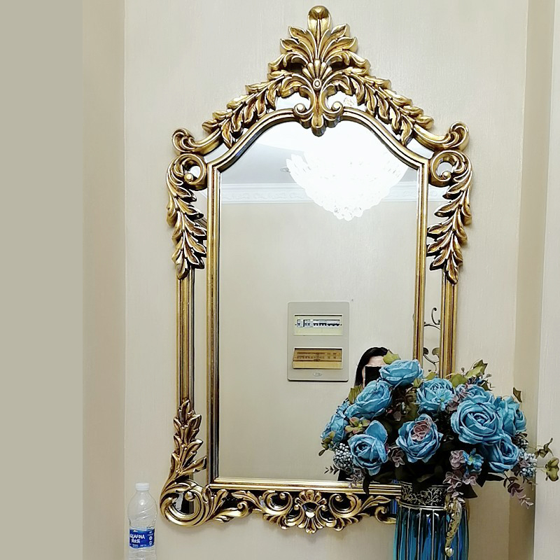 European-style carved bathroom mirror wall hanging porch fireplace retro decorative mirror washbasin dressing room dressing table mirror